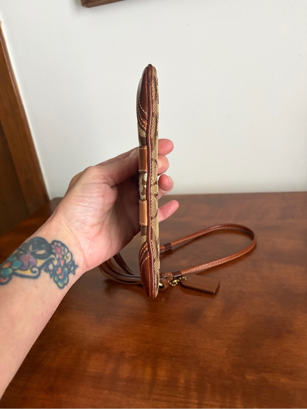Coach Brown and Tan Signature Wristlet with Leather Trim *READ* - Picture 3 of 5
